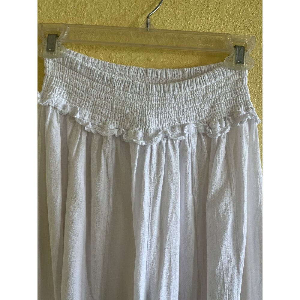 Blanco By Nature White Cotton Wide Leg Pants Large Smocked High Waist Resort NEW - Picture 3 of 11